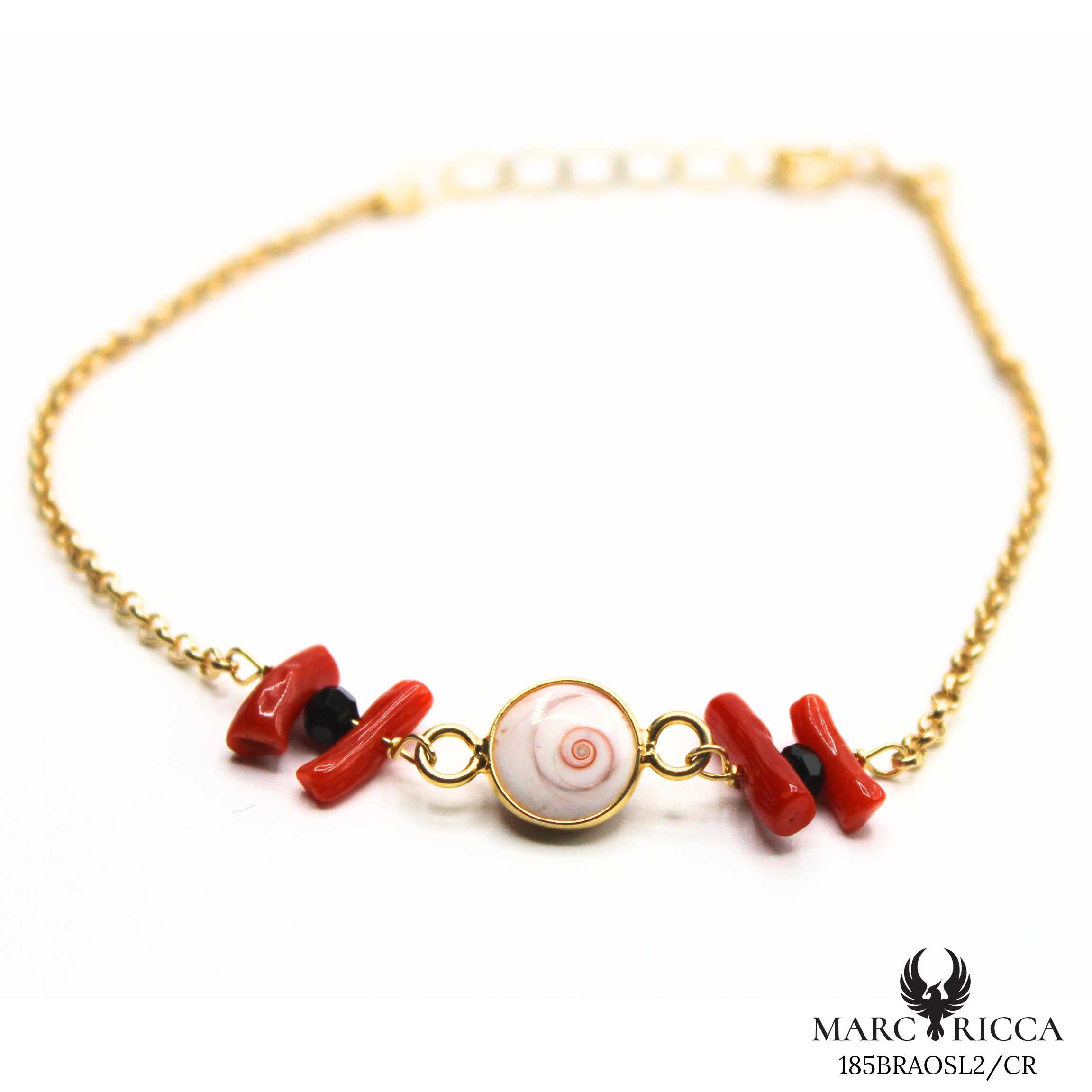 Bracelet Vermeil Corail, Oeil Sainte Lucie & Cristal Noir
