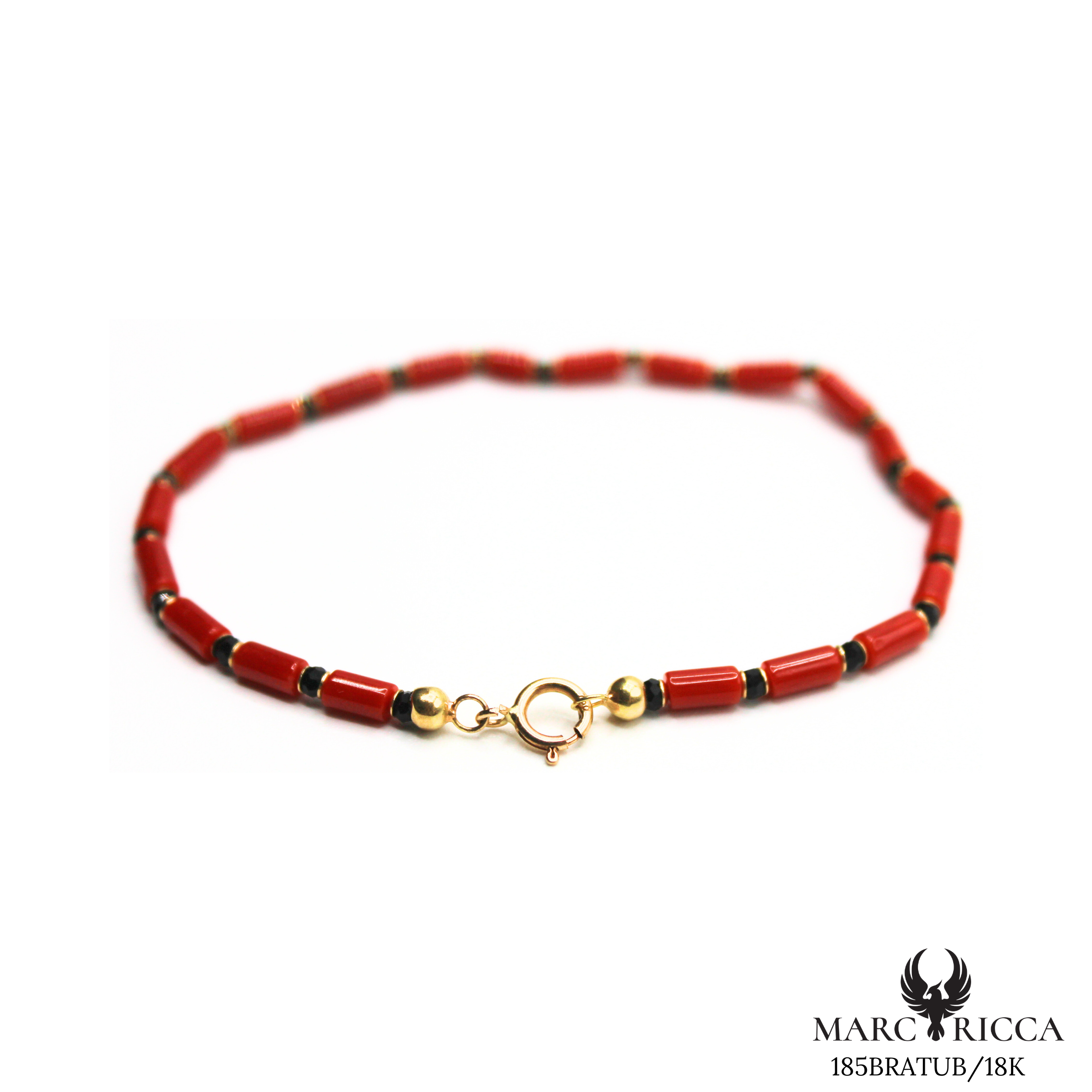 Bracelet Or Corail Tube & Perles Onyx Facettées