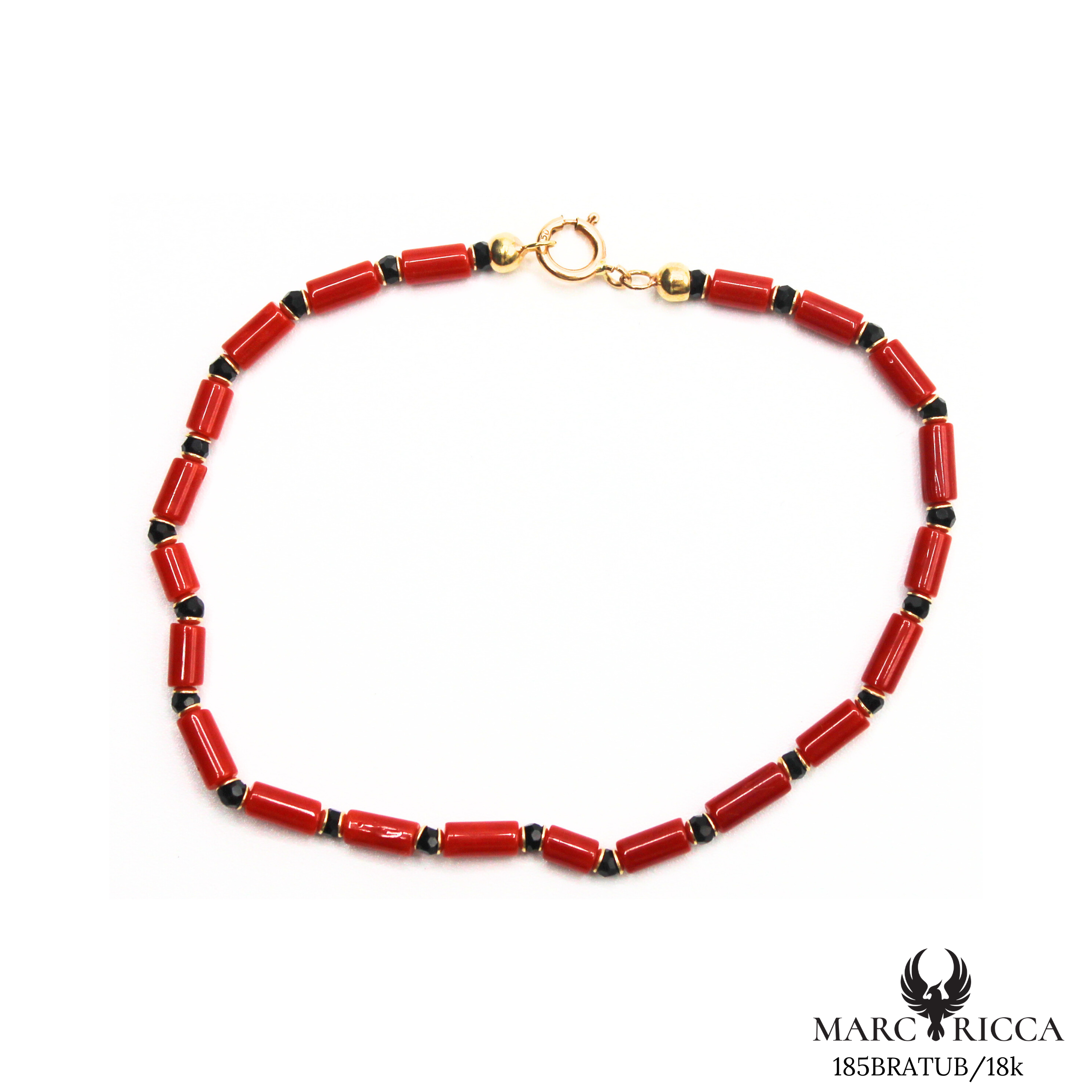 Bracelet Or Corail Tube & Perles Onyx Facettées