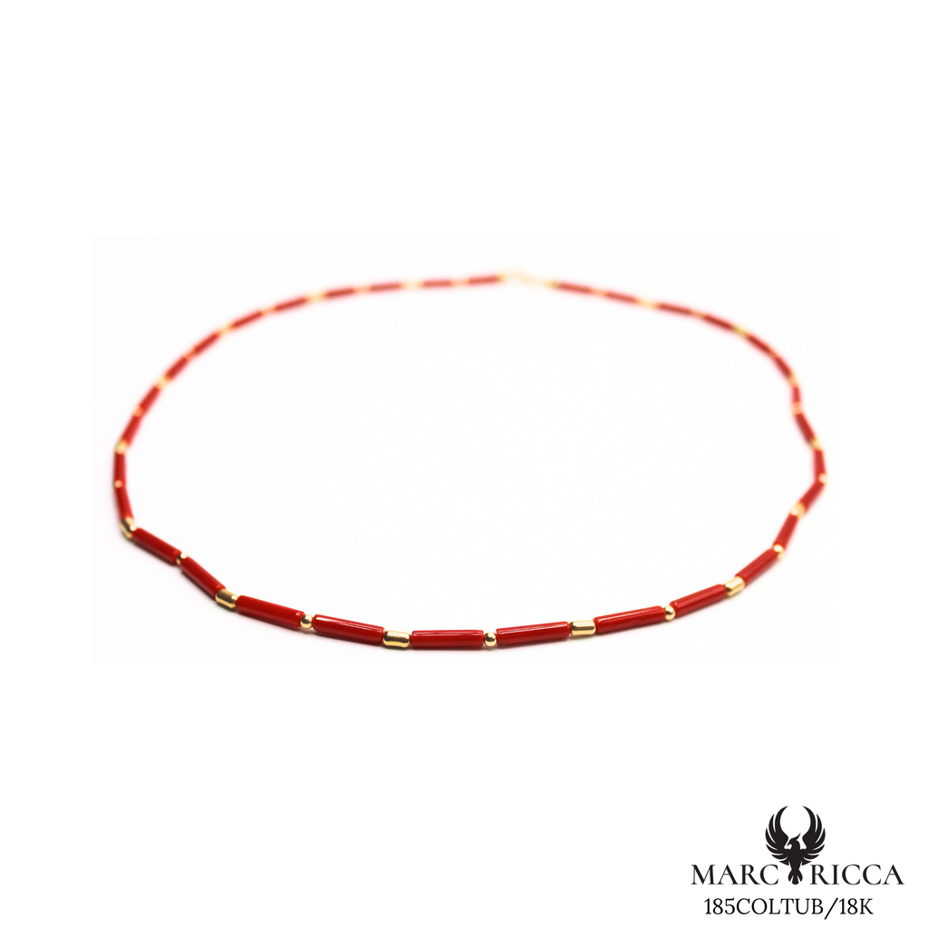 Collier Or Corail Tube & Perles Or