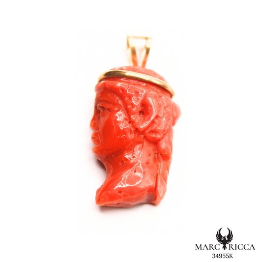 Pendentif Or Corail Tête de Maure Cerclé Pièce Unique
