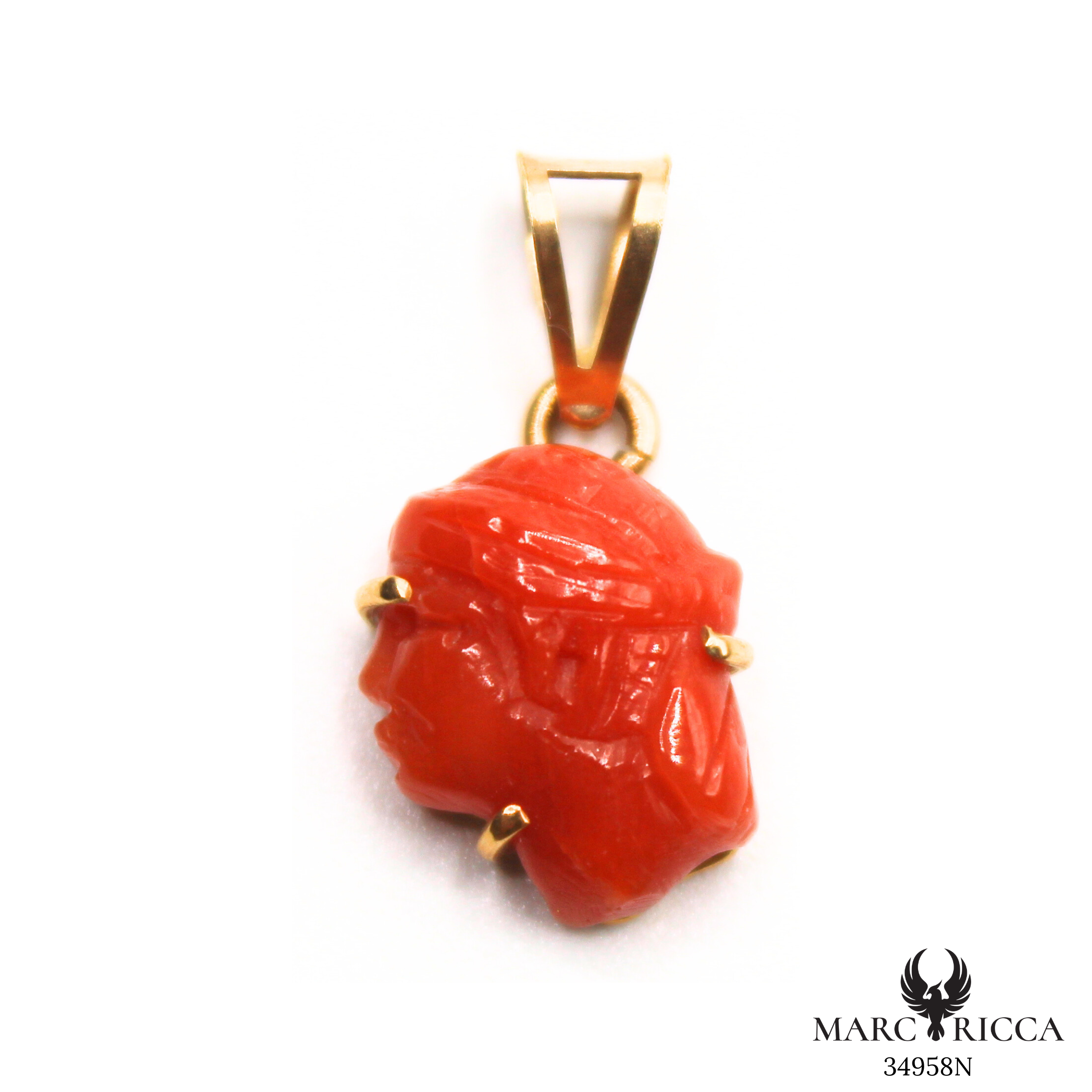 Pendentif Or Corail Tête de Maure Griffé Pièce Unique