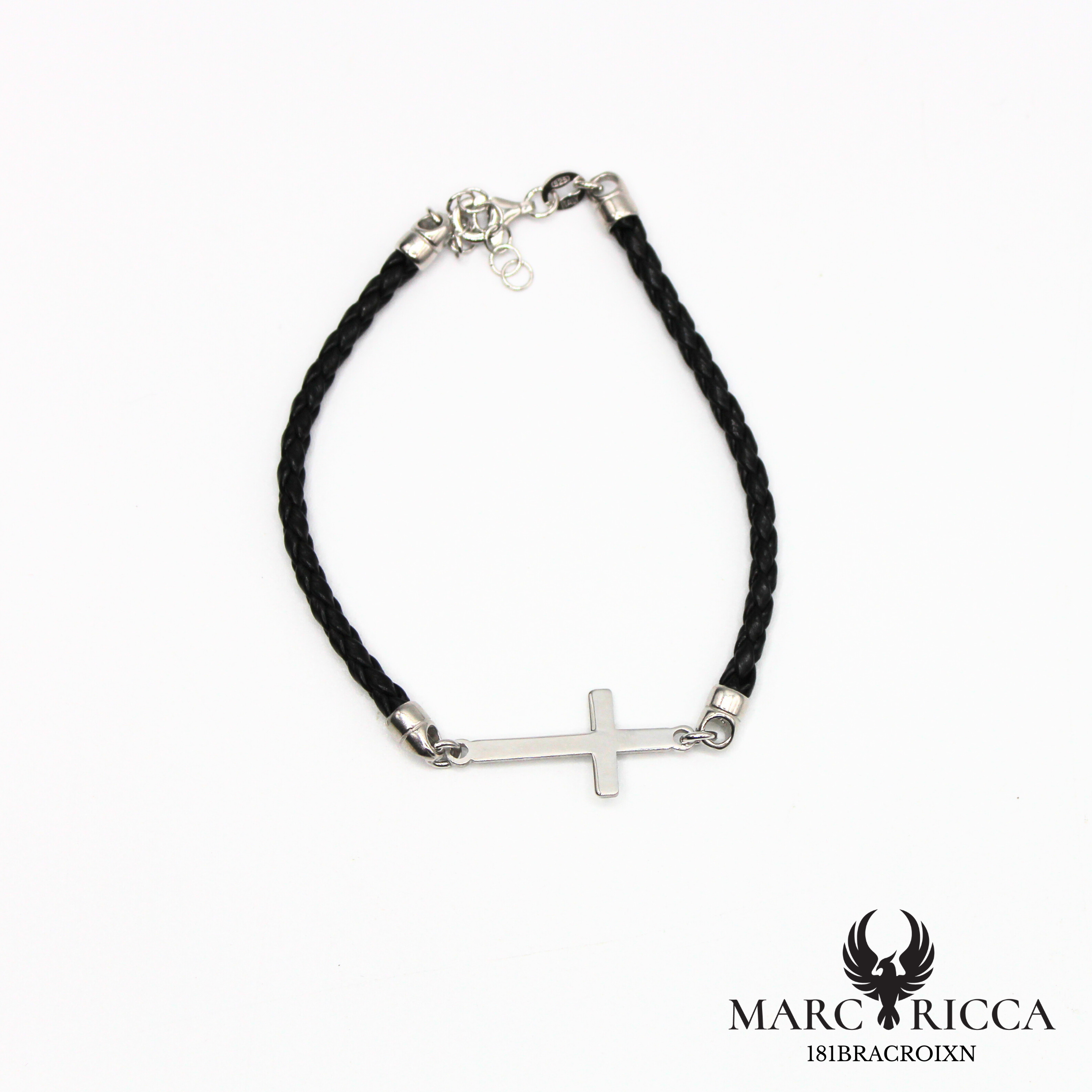 Bracelet cuir avec croix en argent